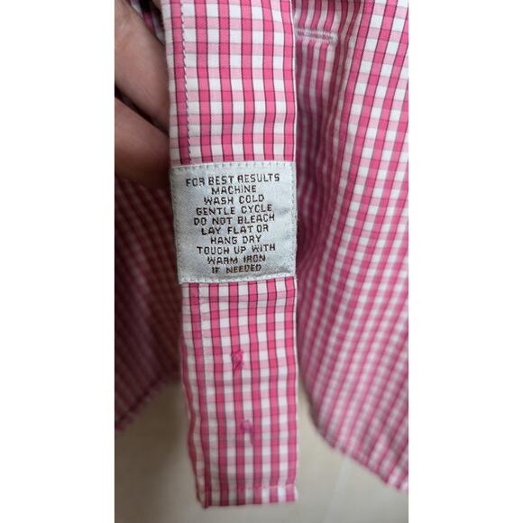 Peter Millar pink white check seaside finish long sleeve button down shirt XLG - Picture 4 of 8